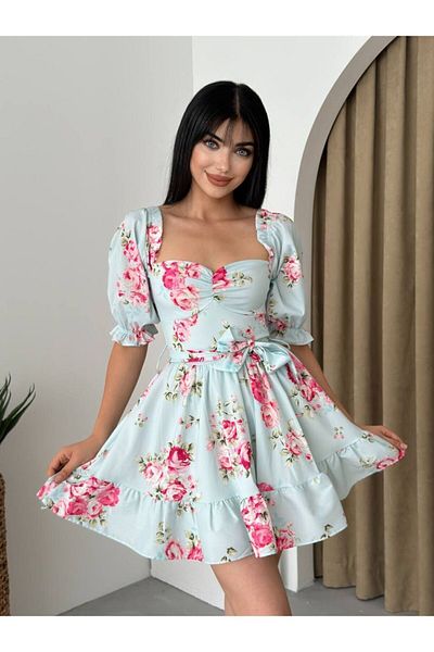 Afiş Butik Model floral verde - rochie mini cu curea