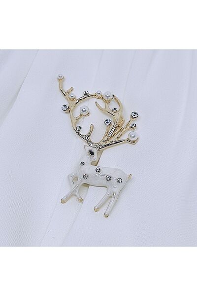 Tradinyom Zirkonlu Pırlanta Kar Beyazı Geyik Çelik Broşu