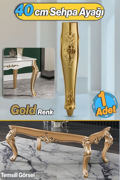 Badem10 Picior de masă de cafea din plastic Rosa 40 cm Aur Aur Culoare Picior mijlociu Masa de cafea combinată Mobilier Picioare de masă Aur