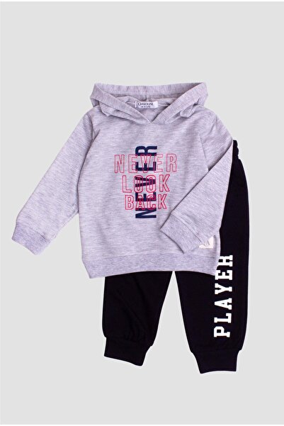Chicsy Baby Kapüşonlu Oversize Yazı Baskılı Alt Üst Bebek Çocuk Eşorfman Takımı