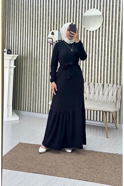 Moda Krash Seasonal Belted Dress with Hair Pattern