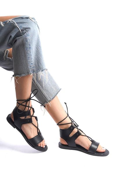 Bak Store Sandale Bodrum Gladiator cu șiruri negre pentru femei
