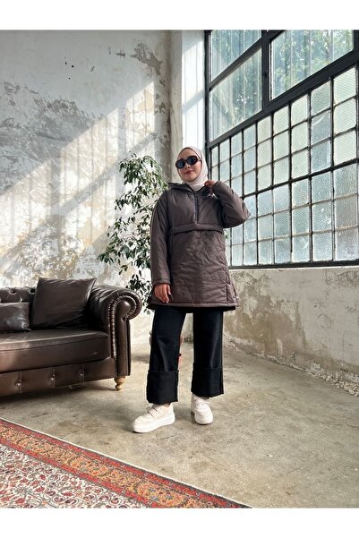 Görkemli Moda Kanguru Mont Kahve