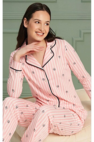 İpek Γυναικείο σετ πιτζάμες με μακρυμάνικο μπροστινό κουμπί