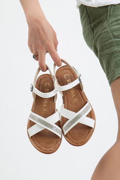 Bak Store White Cross Stone Women's Bodrum Sandals