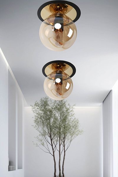 MŞ Aydınlatma Alora Black Chandelier - Gold Honey Glass Plafonier
