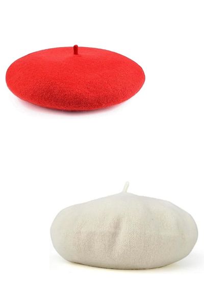 MinaCarin Red Ecru French Felt Beret - Pack of 2