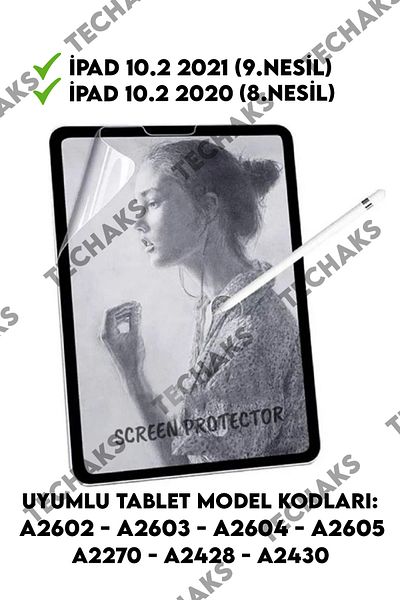 Techaks iPad 10.2 2020/2021 - 8/9. Generation Compatible Paper Feeling Matte Screen Protector Davin