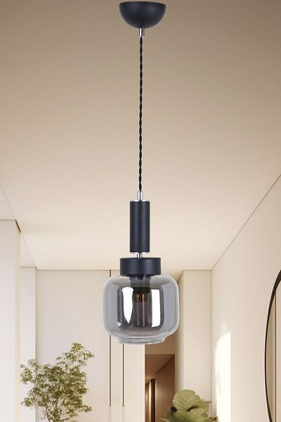 MŞ Aydınlatma Hector Black Chrome Smoke Chandelier - Glass Pendant Lamp