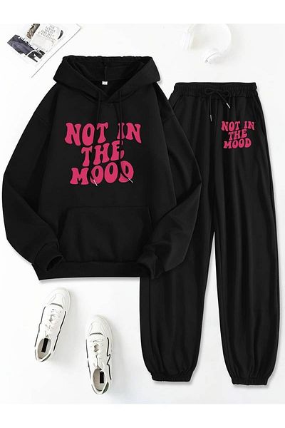 PALPİTO Black Note In The Mood Printed - Σετ Jogger Sweat με κουκούλα 3 νημάτων