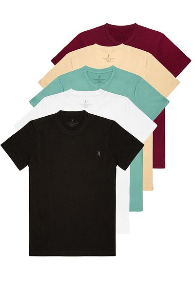 COMBİNE MİCHAİL Men's T-Shirt Pack - Set of 5, Black and White Cascade Burgundy Gray, 100% Cotton
