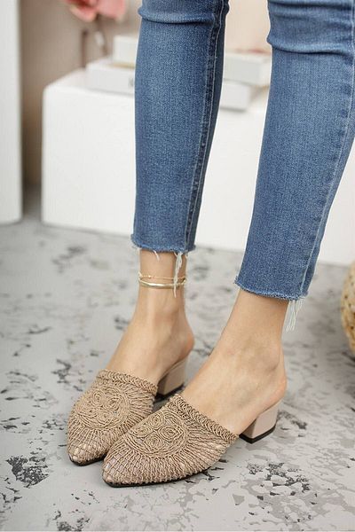 Bak Store Mink Knitwear Knitted Women's Heeled Slippers