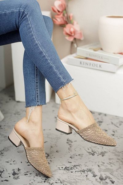 Bak Store Mink Knitwear Knitted Women's Heeled Slippers