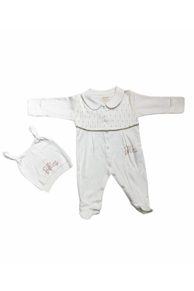 Aziz Bebe Kız Bebek Ekru Sim Biyeli Tulum