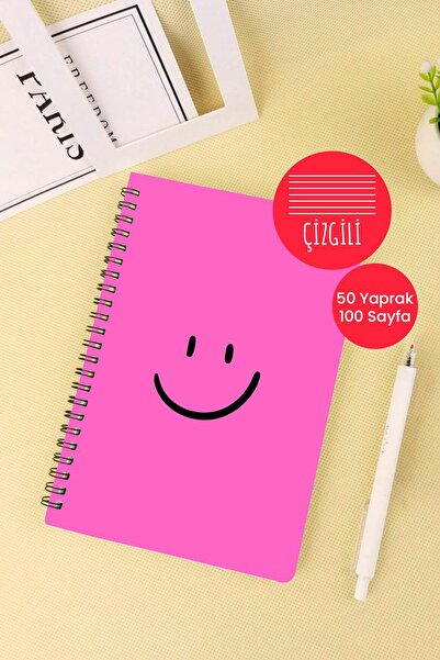 Anime Marketi دفتر مدرسي حلزوني مقاس A5 بتصميم ابتسامة وردية 50 ورقة و100 صفحة - مسطر
