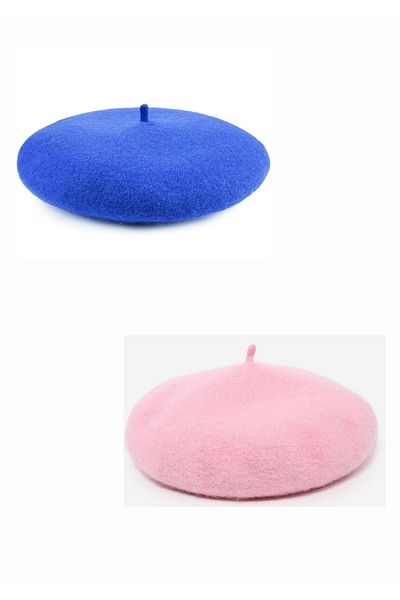 MinaCarin Set of 2 French Felt Beret - Pink Saks Blue