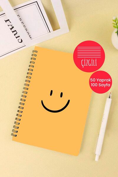 Anime Marketi دفتر مدرسي حلزوني مقاس A5 بتصميم ابتسامة برتقالية 50 ورقة و100 صفحة - مسطر