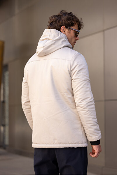 3MODA Ανδρικό ύφασμα Gabardine - Αντιανεμικό και αδιάβροχο παλτό με γούνα στο εσωτερικό