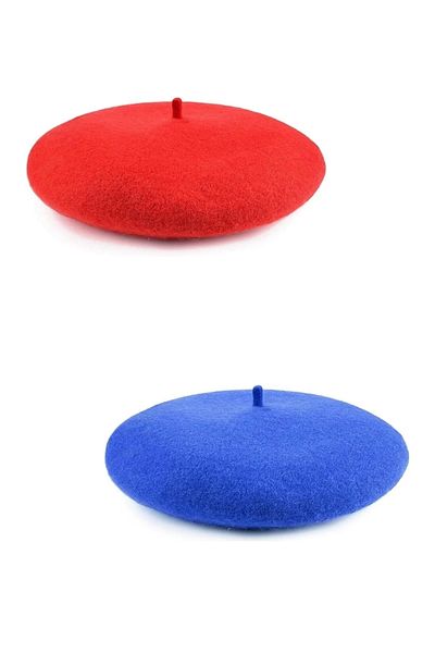 MinaCarin Set of 2 French Felt Beret - Red Saks Blue