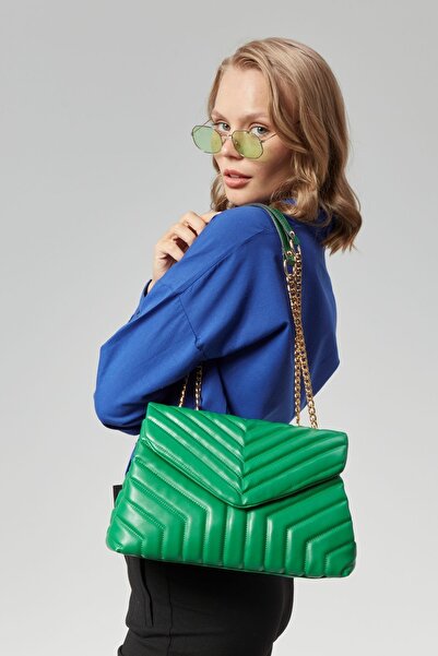 Morpelikan Γυναικεία τσάντα ώμου με καπιτονέ με χρυσό λουράκι αλυσίδας - Τρία διαμερίσματα