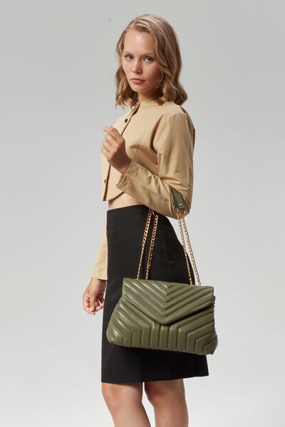Morpelikan Quilted Women's Shoulder Bag with Gold Chain Strap - Three Compartments