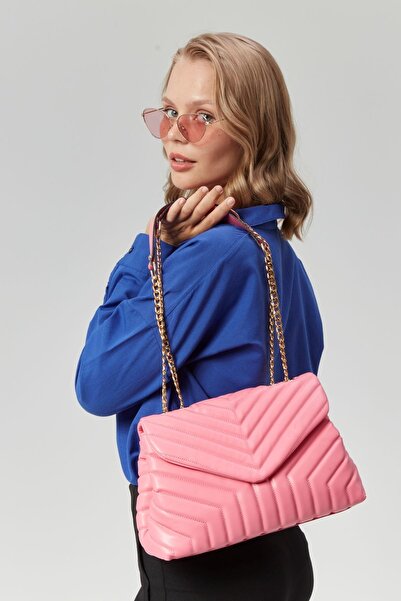 Morpelikan Quilted Women's Shoulder Bag with Gold Chain Strap - Three Compartments