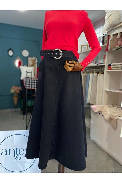 ANTERİ Women's Denim Denim Skirt - with Belt and Pockets