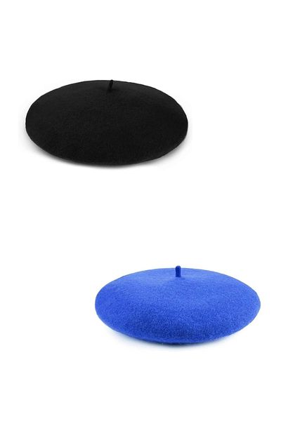 MinaCarin Set of 2 French Felt Beret - Black Saks Blue