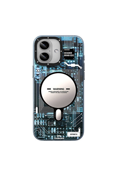 Youngkit iPhone 16 Uyumlu Kılıf Magsafe Şarj Özellikli YoungKit Technology Serisi Kapak Mavi