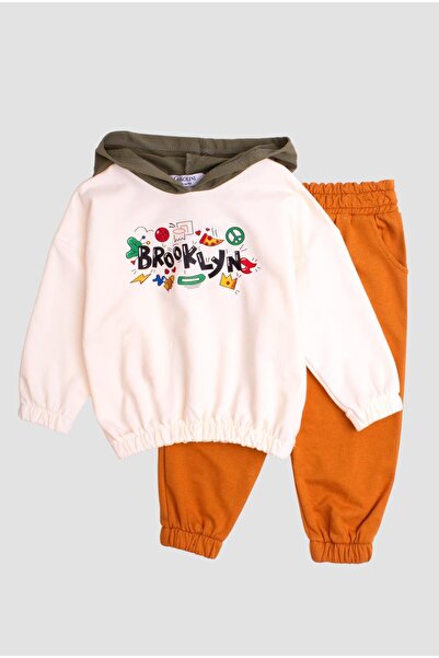 Chicsy Baby Brooklyn Yazı Baskılı Kapüşonlu Oversize Alt Üst Bebek Çocuk Eşor...
