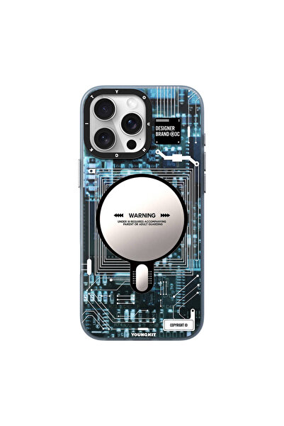 Youngkit iPhone 16 Pro Max Uyumlu Kılıf Magsafe Şarj Özellikli YoungKit Technology Serisi Kapak Mavi