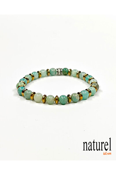 Naturel Tılsım سوار للجنسين من حجر أمازونيت الطبيعي مقاس 6 ملم