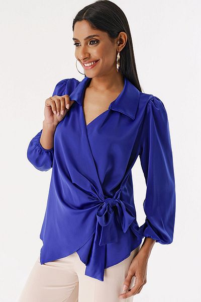 OVAO NOUA SEZONĂ GULER DE CAMĂȘĂ CU MÂNECĂ ELASTIC SATIN ELEGANT BLUZ