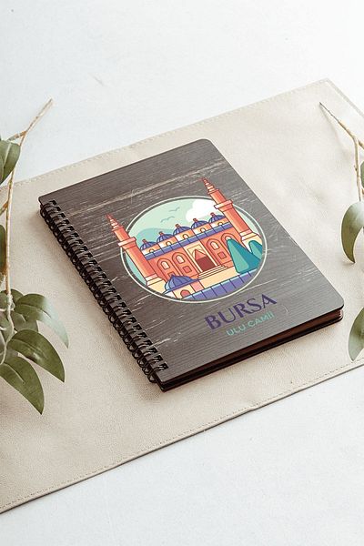 SaltanArt Moscheea Bursa Ulu City Design Caiet din lemn Hârtie Kraft Design special Cadou