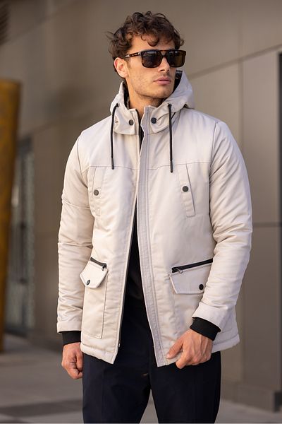 3MODA Ανδρικό ύφασμα Gabardine - Αντιανεμικό και αδιάβροχο παλτό με γούνα στο εσωτερικό