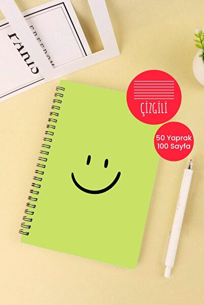 Anime Marketi دفتر مدرسي حلزوني مقاس A5 بتصميم Green Smile 50 ورقة و100 صفحة ...