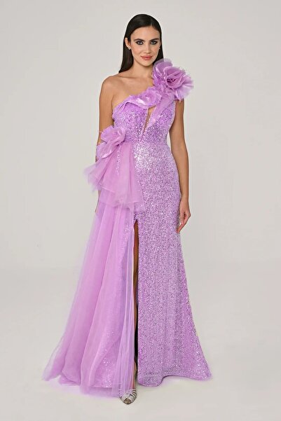 ALFABETA Omuz Detay Taşlı Uzun Elbise