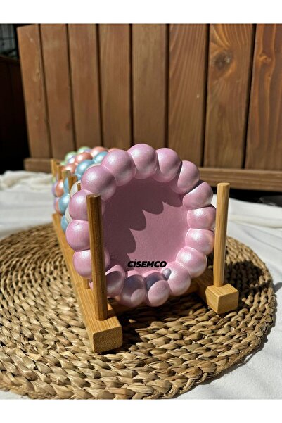 Çisem Sedefli Bubble Dekoratif Beton Tabak Altlık Sunumluk Takı Tabağı Bardak...