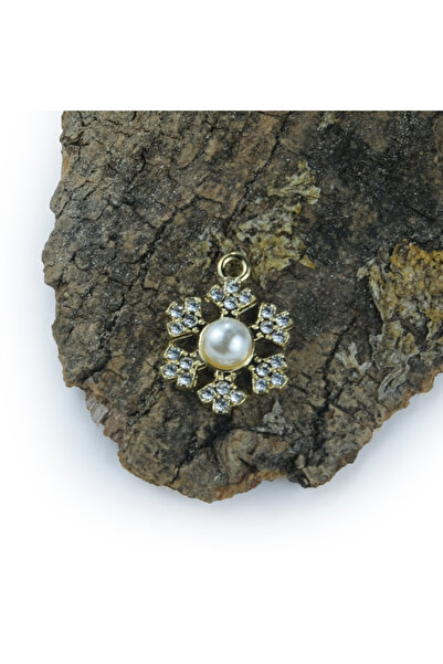 Prestij Boncuk Colier din metal galben cu piatră și perle - Set fulg de zăpadă