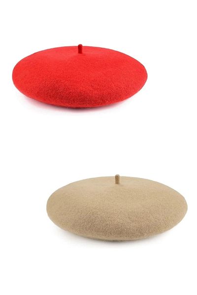 MinaCarin Set of 2 French Felt Beret - Red Mink