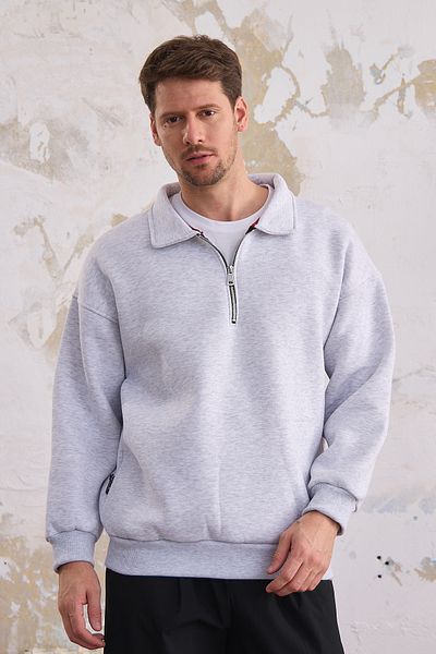 COMBİNE MİCHAİL Men's Fleece Cotton Sweatshirt - Half Zip, Relaxed Fit, Grimelange