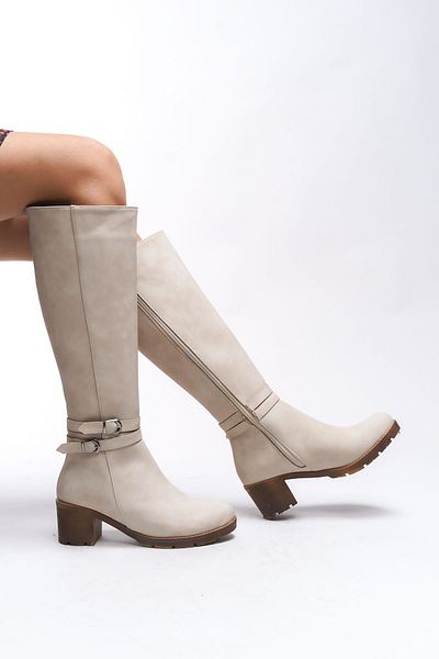 Riccon Dámské boty na podpatku Zauhilde Matte Beige - Detailní přezka 0012746