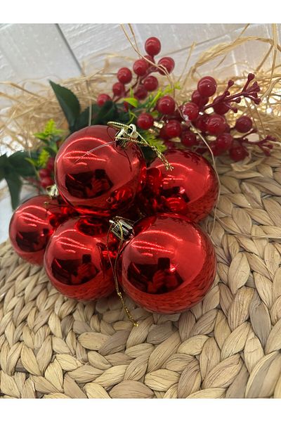 Deniz Party Store 6 cm Red Shiny Christmas Tree Ornament - Cute Ball 6 Pieces