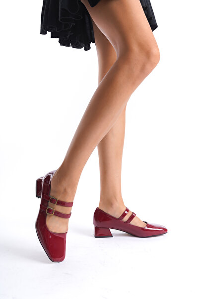 Saltopik Burgundski lakirana koža - Četvrtasti vrh par Sa kopčom cipela sa ni...