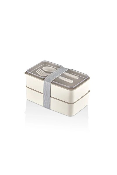 Bayev حاوية تخزين كريمية مكونة من طبقتين مع ملعقة شوكة 1003 صندوق غداء - صندوق غداء مع حجرة تغذية