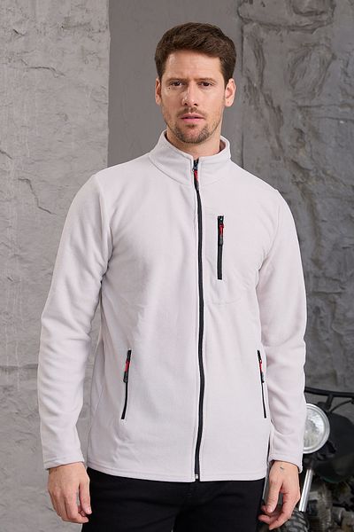 COMBİNE MİCHAİL Light Gray Men's Fleece Jacket - Thick Zipper, Cotton Fabric