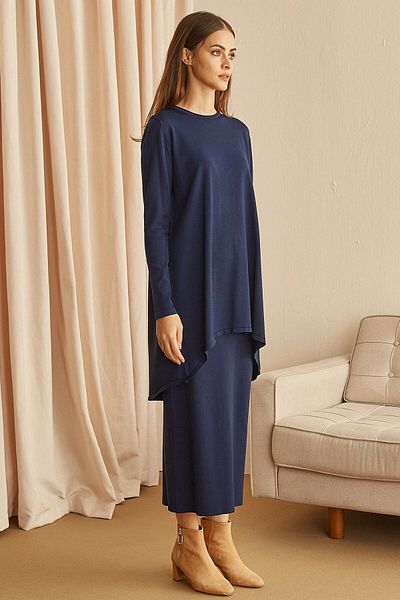 Nuss 013 Tricotaj Fusta Creion - Bleumarin