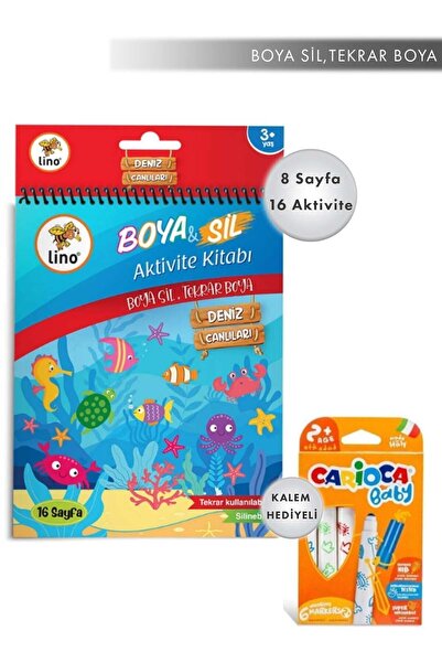 CARIOCA Lino Boya Sil Aktivite Kitabı Deniz Canlıları Bebek 6'lı Kalem Hediyeli (BOYA VE KOLAYCA SİL)