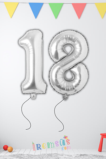 mypartyready 18 Yaş Doğum Günü Gümüş Renk Folyo Helyum Balon 34" 76 Cm 18 Yaş...