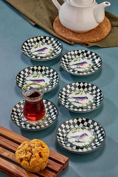 Cooker 12.5 cm Porcelain Patterned Special Series - 6-Piece Alaçatı Plate